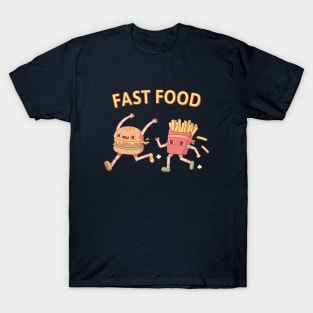 Funny Fast Food Running Burger and Fries T-Shirt